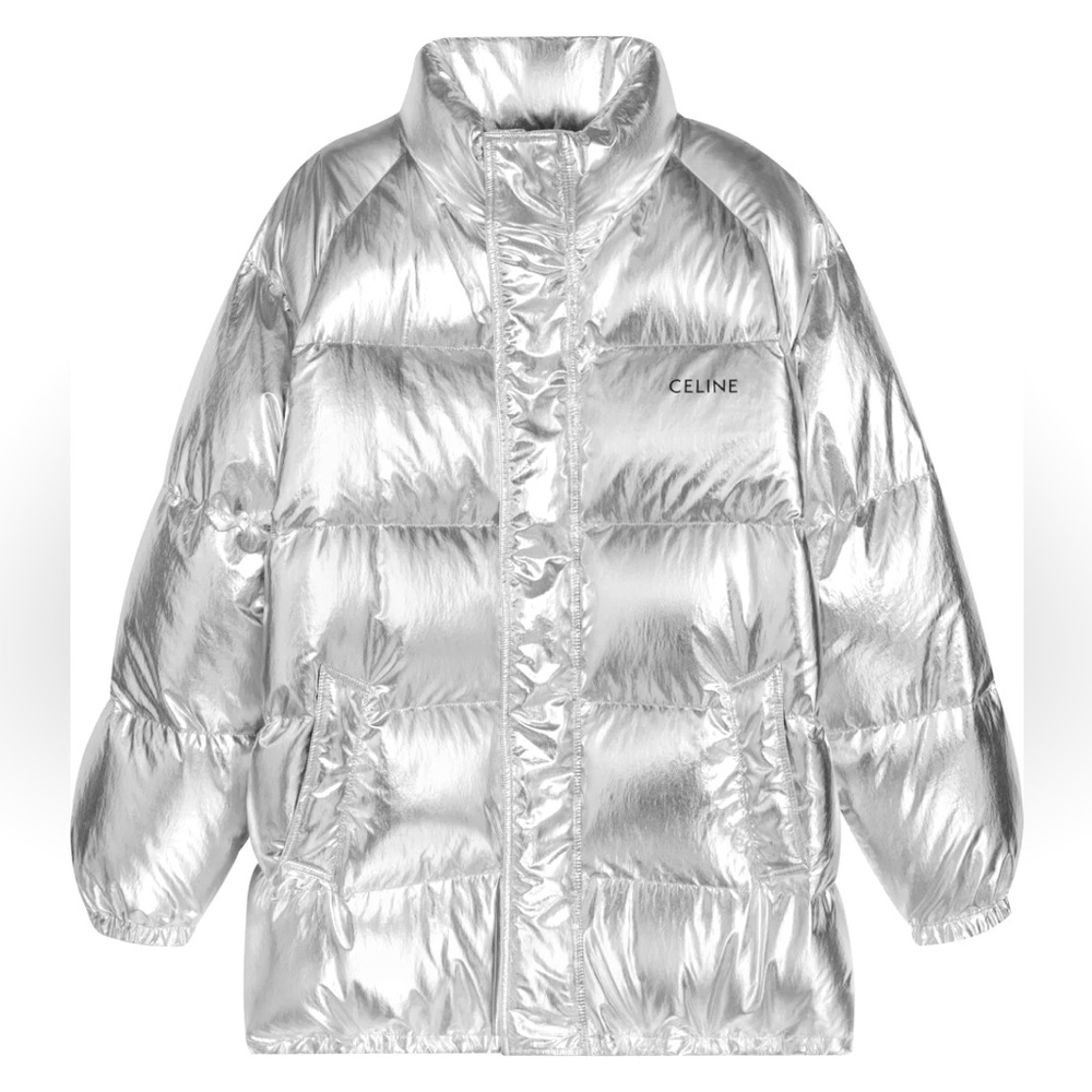 CELINE Puffer Jacket Silver Quilted Down Winter Men’s Size 54 XXL NWT $2500